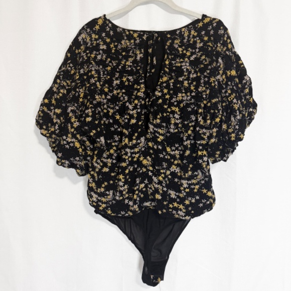 Intimately Free People Black and Yellow Ditsy Floral Print Dessa Bodysuit Size M - Picture 5 of 9